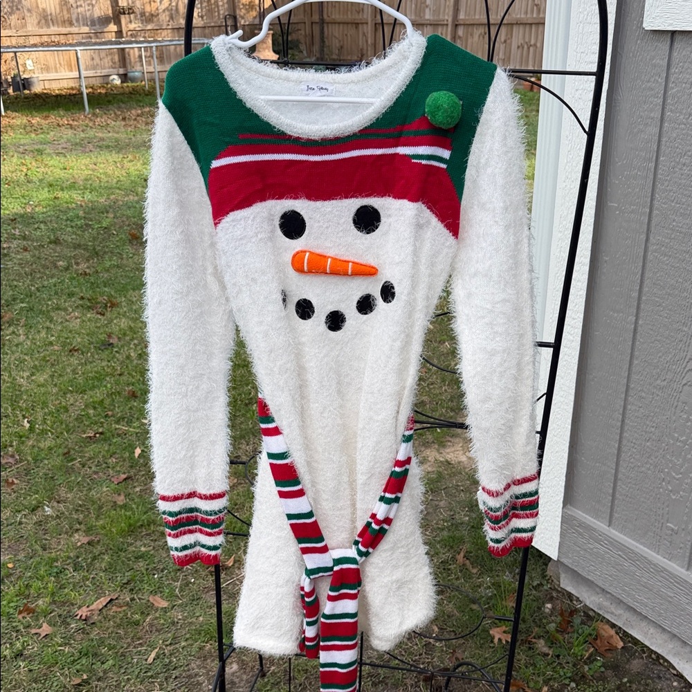 Almost Famous Festive Snowman Dress - Green, Red, White
